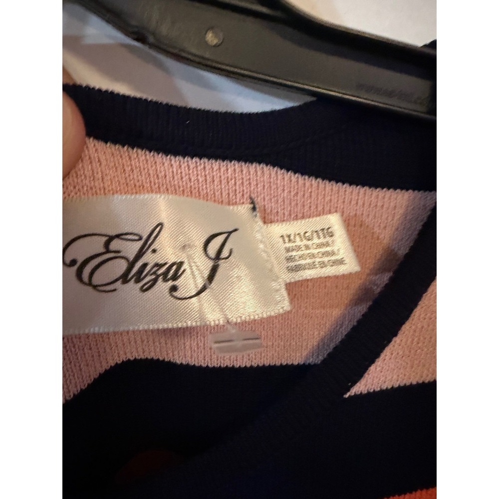 Eliza J Womens 1X Striped Knit Sheath Dress Navy Blue Red Pink Sleeveless Zip - Picture 2 of 6